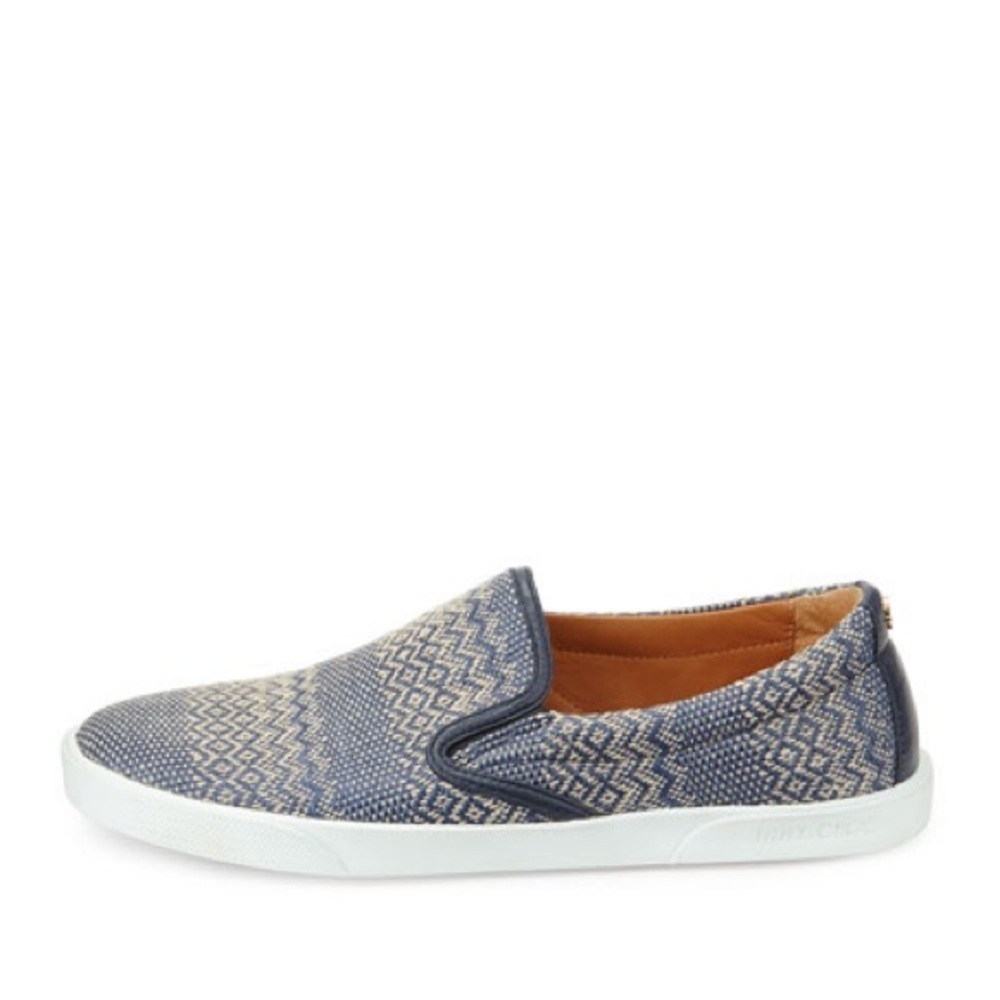 Jimmy Choo Blue and White Patterned Slip-On Sneakers